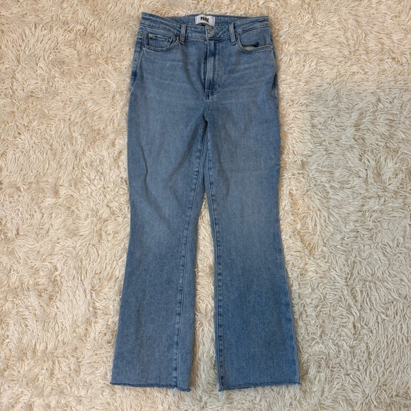 Paige Claudine Flare bootcut Jeans raw cut hem high rise stretchy blue size 27 - Picture 1 of 6